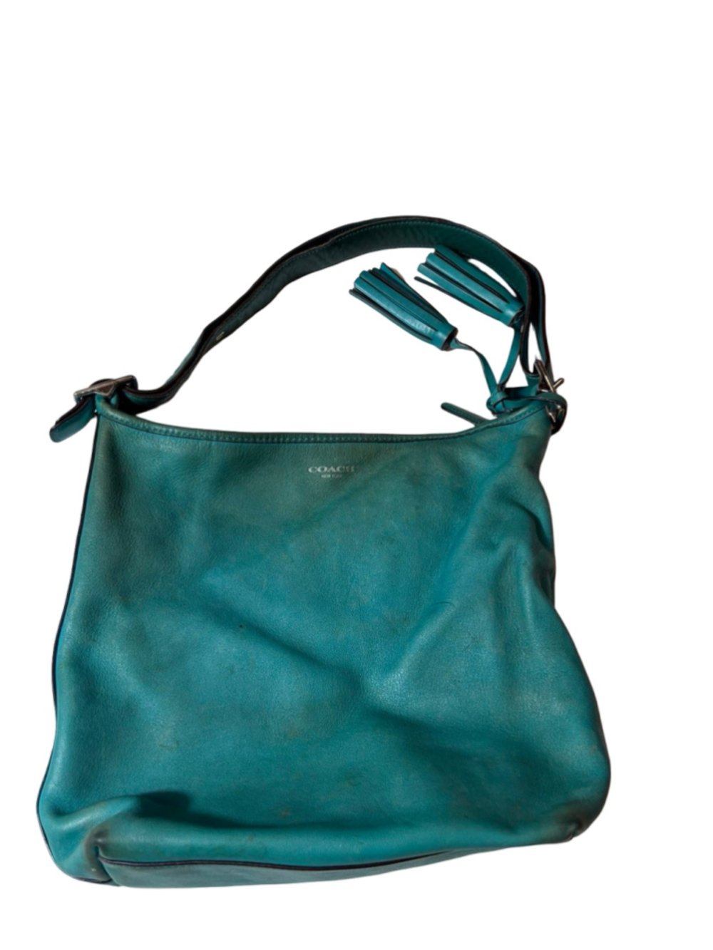 Coach Legacy Duffle Teal Leather Tassel Hobo Crossbody Bag 19889